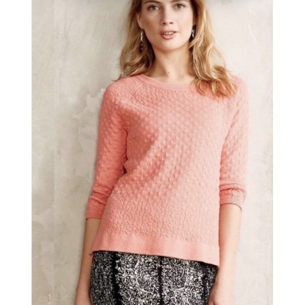 Anthropologie Field Flower Dusty Pink Textured‎ Sweater Large Floral Cottagecore